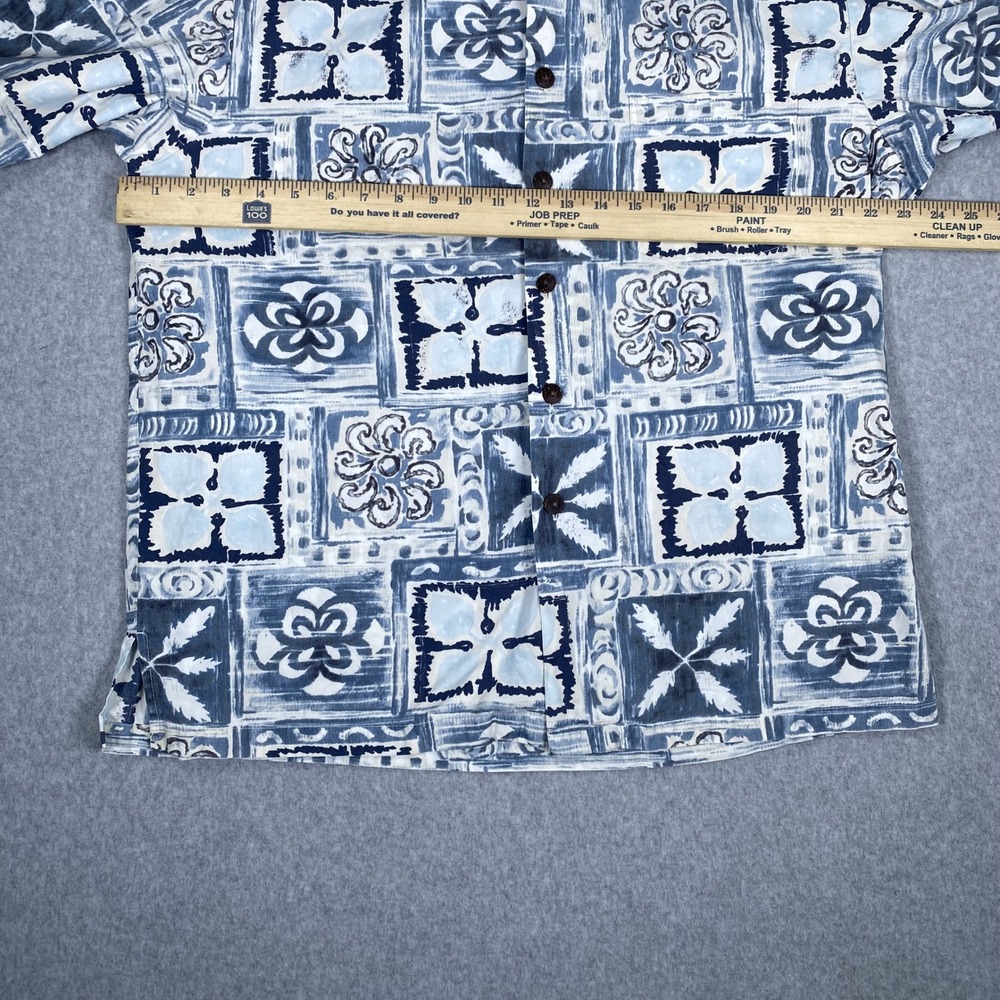 Kahala Button Up Shirt Mens Large Blue Geometric Floral Cotton Hawaii Made - Picture 13 of 16